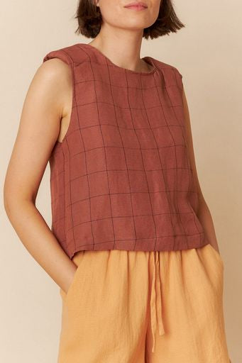 Windowpane Check Crop Top - Chocolate