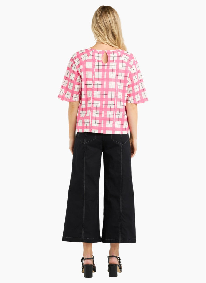 Mila Top - Pink Gridlock