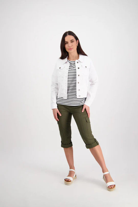 Denim Jacket/Cotton Frill Hem - White