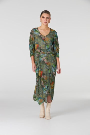 Oriental Tuck Dress - Multi Print
