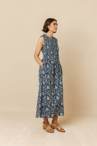 Watercolour Print Dress - Indigo