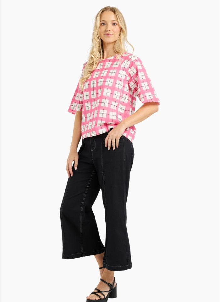 Mila Top - Pink Gridlock