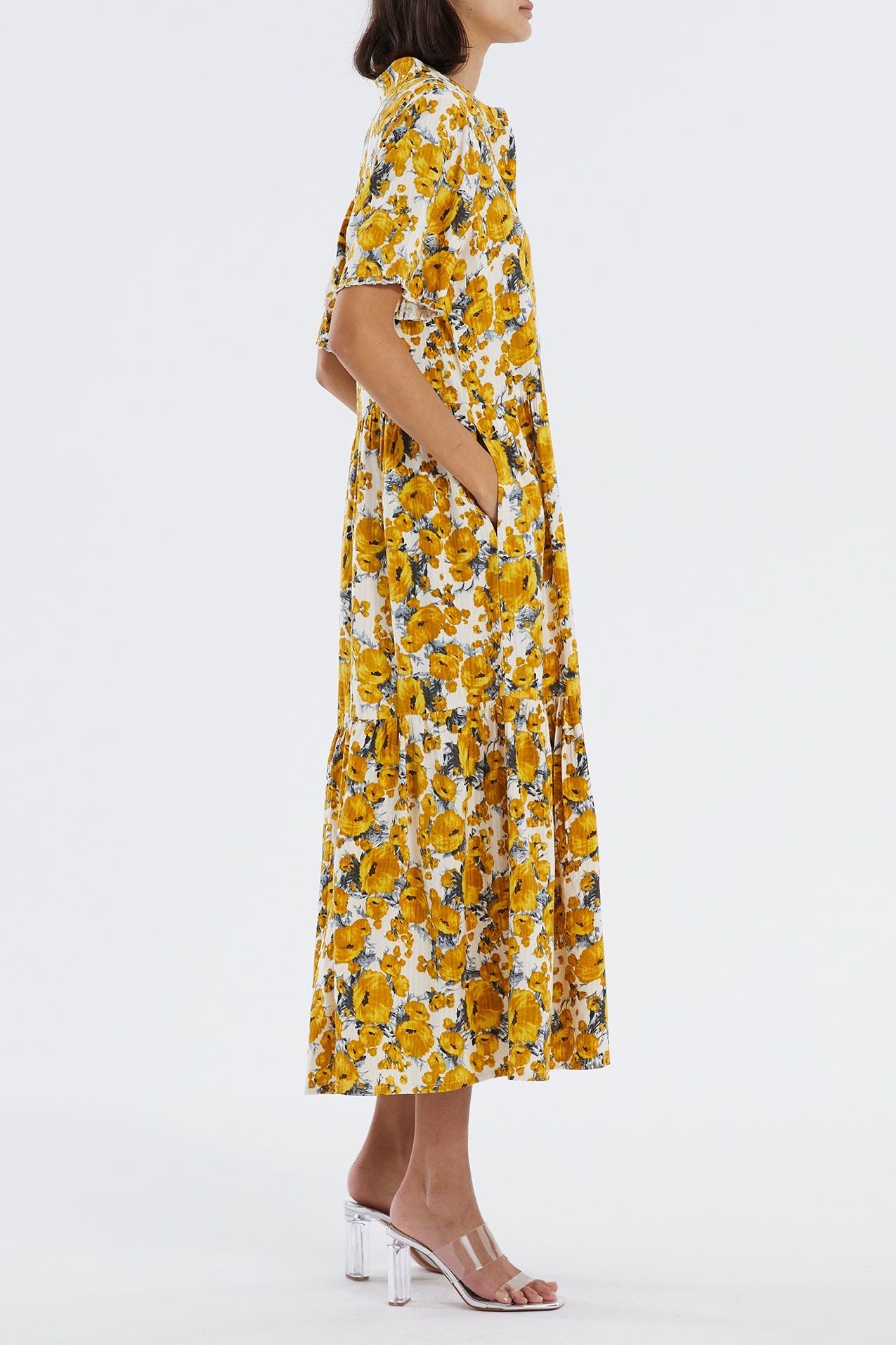 Fie Dress - Mustard Flower Print
