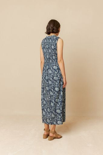 Watercolour Print Dress - Indigo