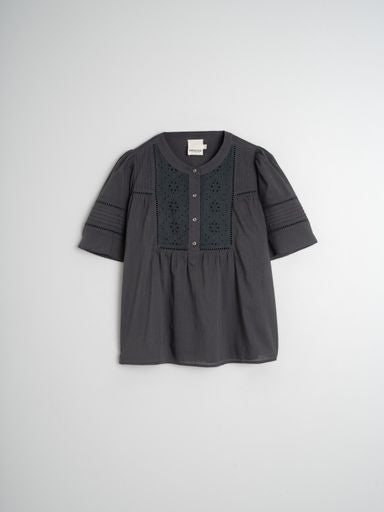 Embroidered Voile Blouse - Carbon