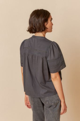 Embroidered Voile Blouse - Carbon