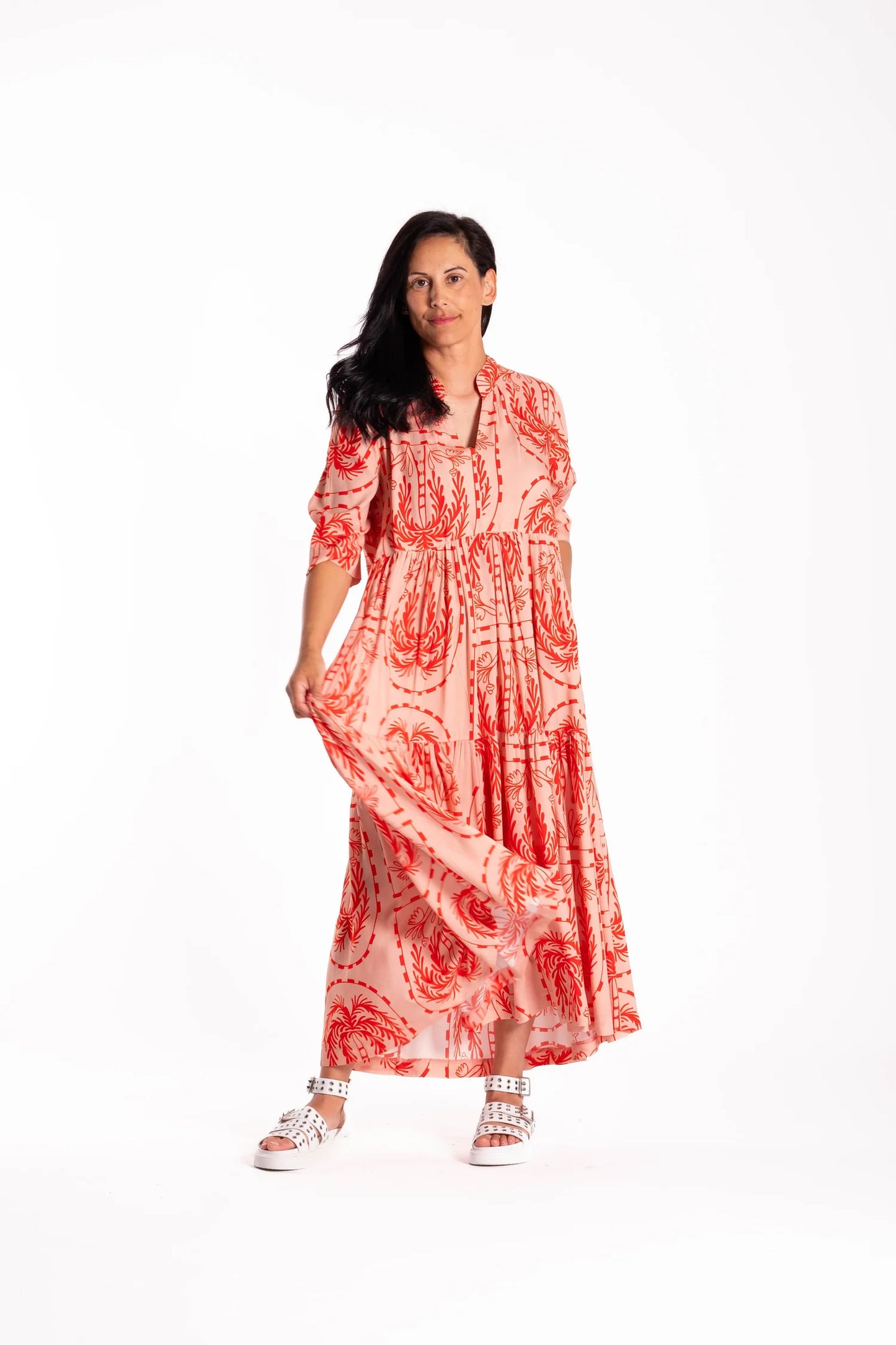 Collar Tiered Dress - Palm