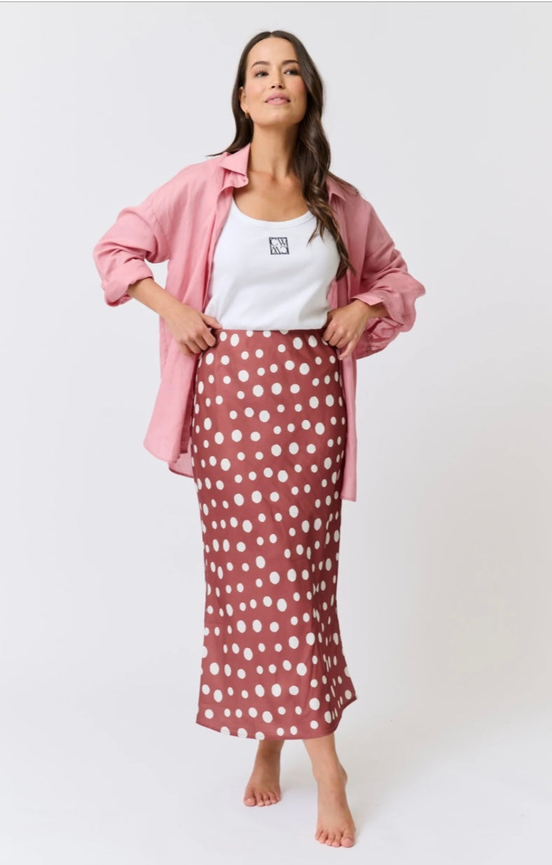 Millie Slip Skirt - Rust/Cream Spot