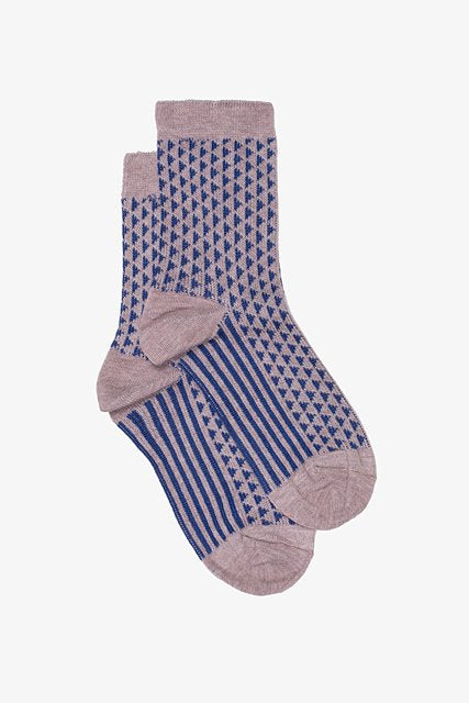 Stripes & Triangles Sock - Lilac & Blue
