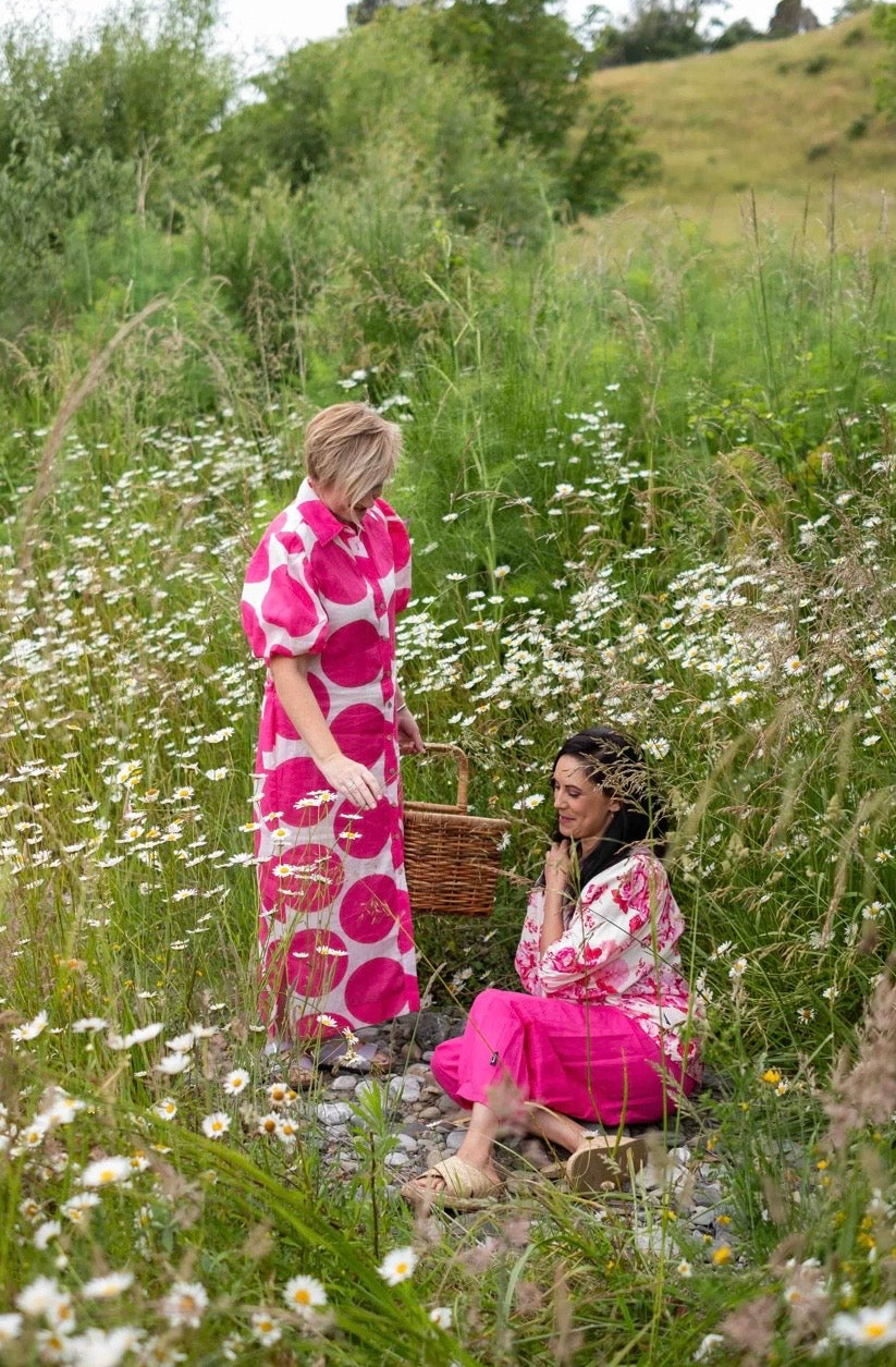 Long Shirt Dress -Pink Spot