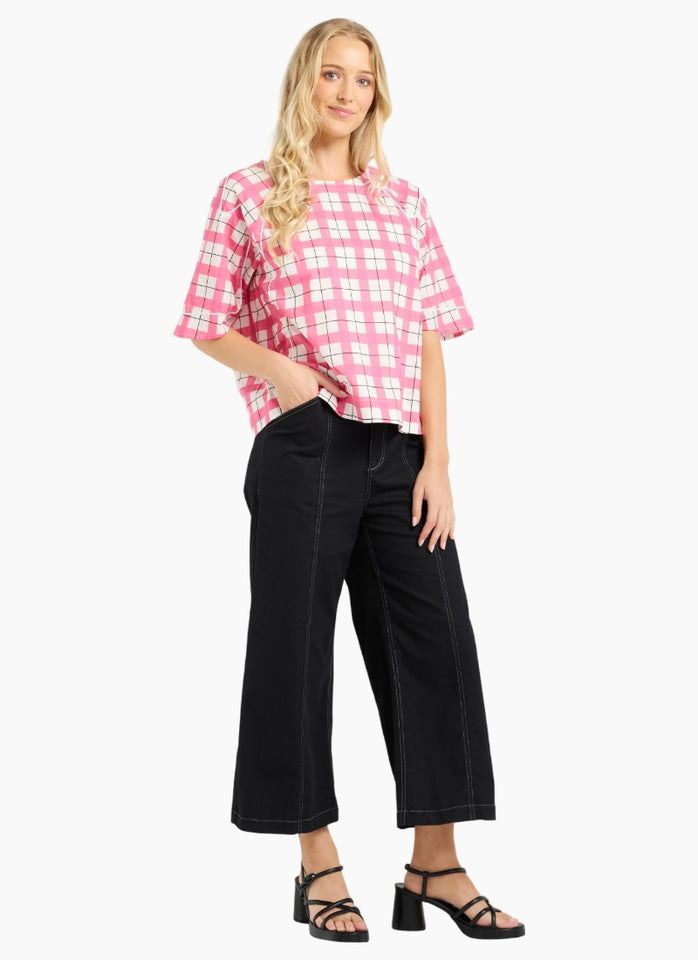 Mila Top - Pink Gridlock