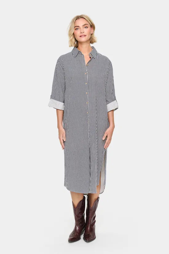 Zalinda Stripe Shirt Dress - Ice Night Sky Stripe