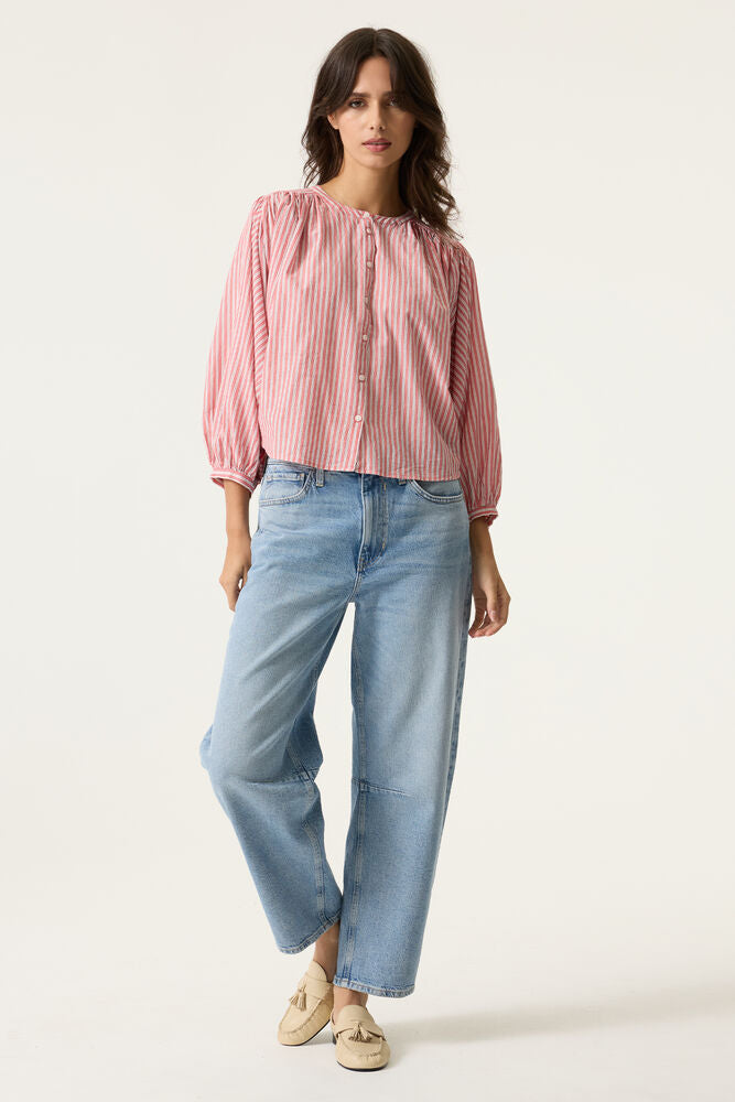 Batwing Cotton Blouse - Pink Stripe