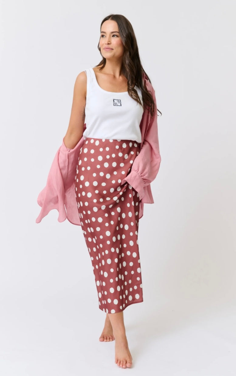 Millie Slip Skirt - Rust/Cream Spot