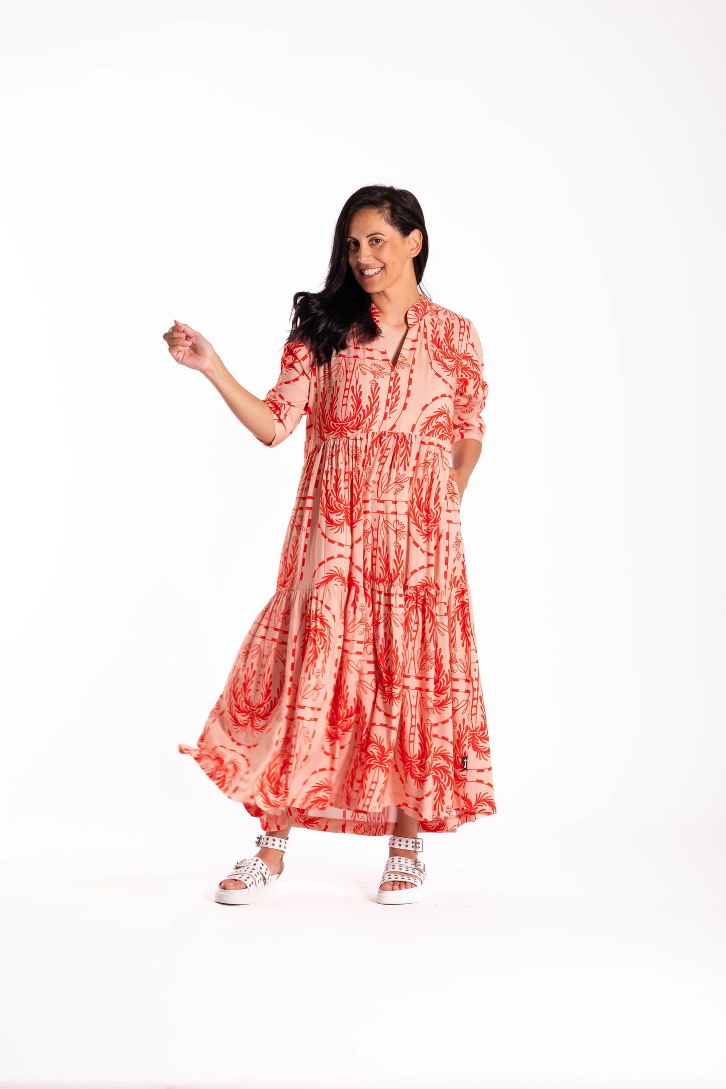 Collar Tiered Dress - Palm