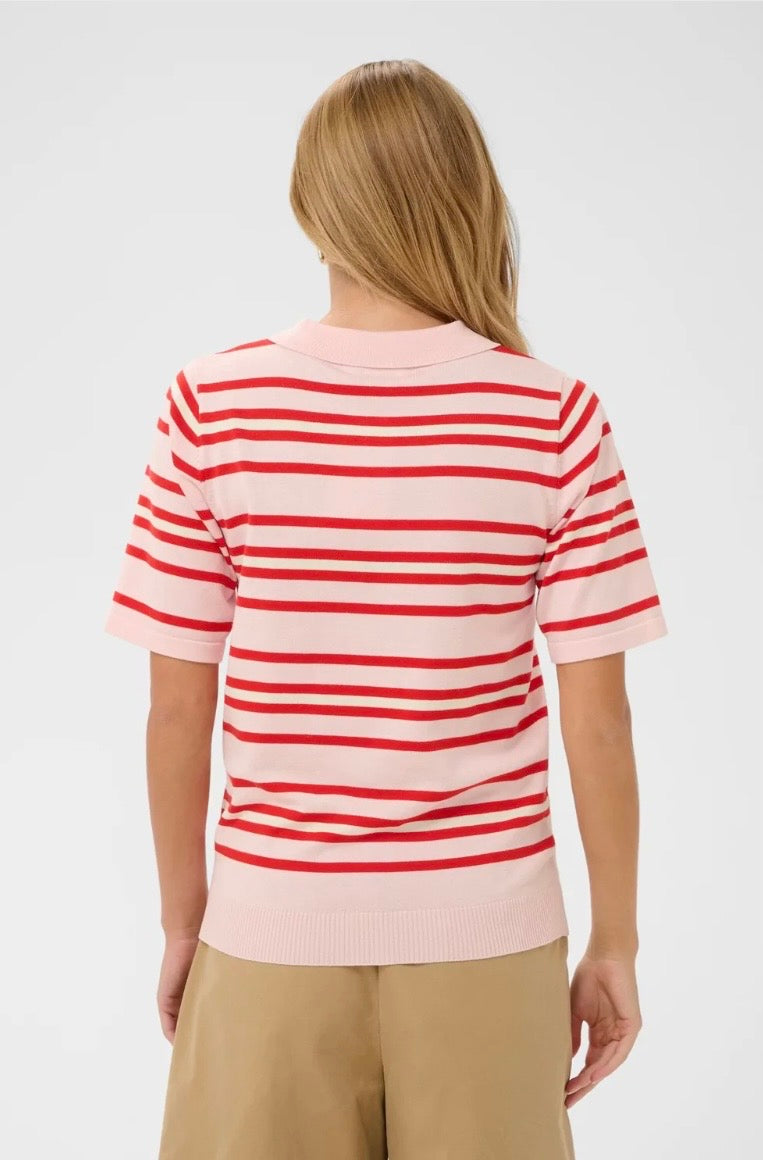 Pila Polo Pullover - Chalk/Pink/Red Stripe
