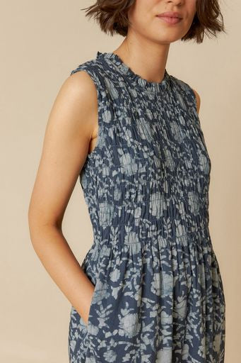 Watercolour Print Dress - Indigo