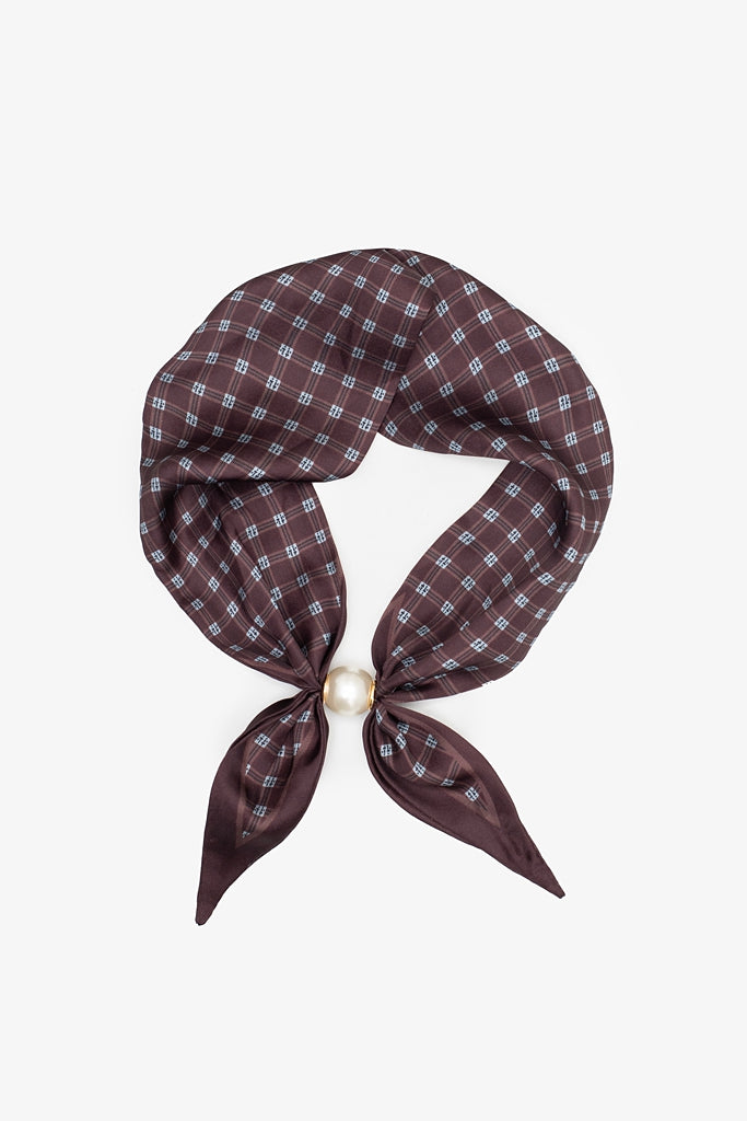 Pearl Fasten Neck Tie - Cocoa Check