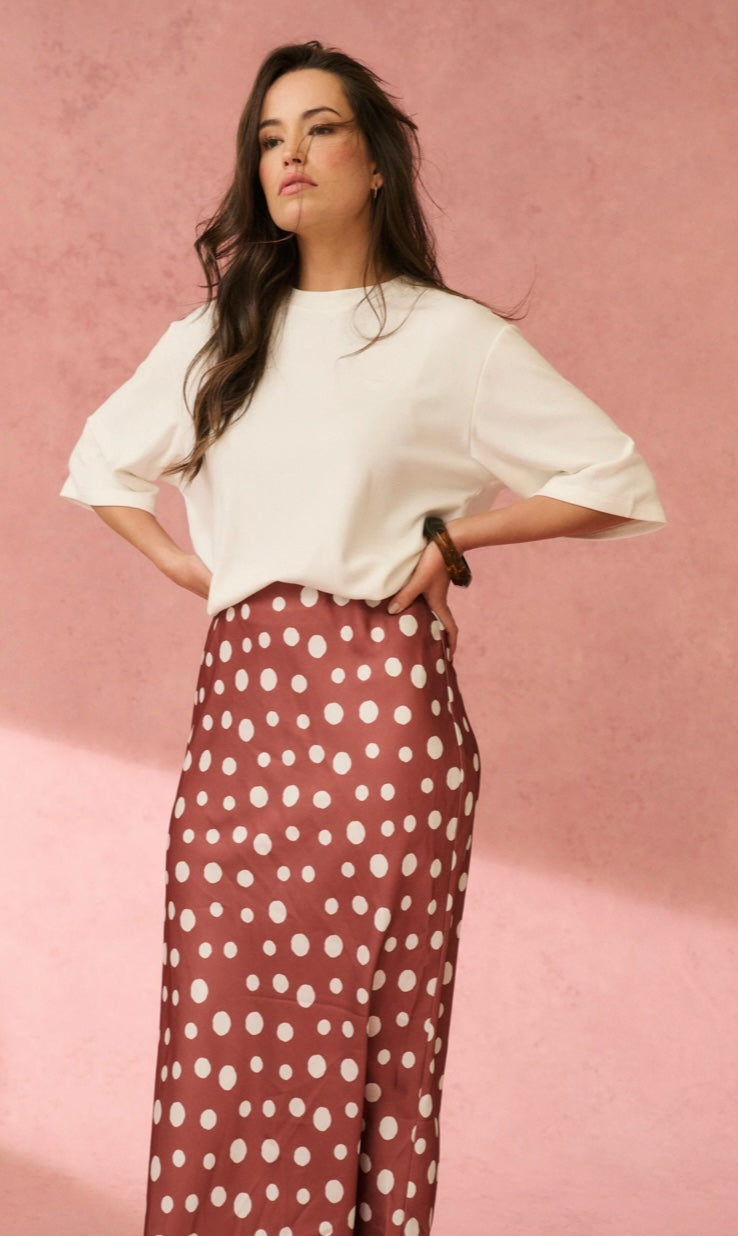 Millie Slip Skirt - Rust/Cream Spot