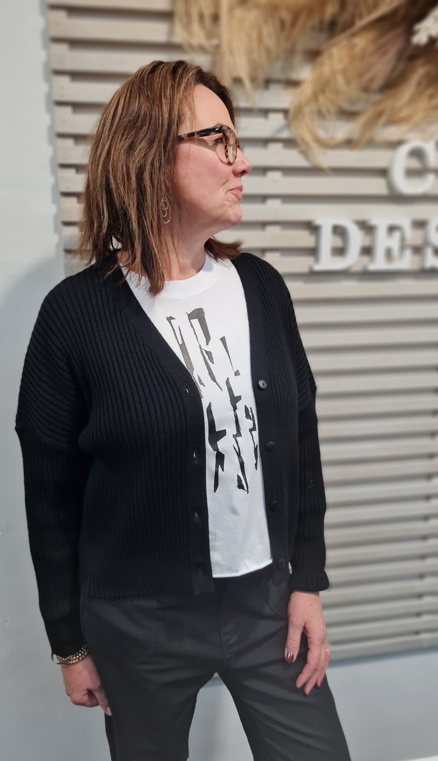 Ribbed Cardigan - Black