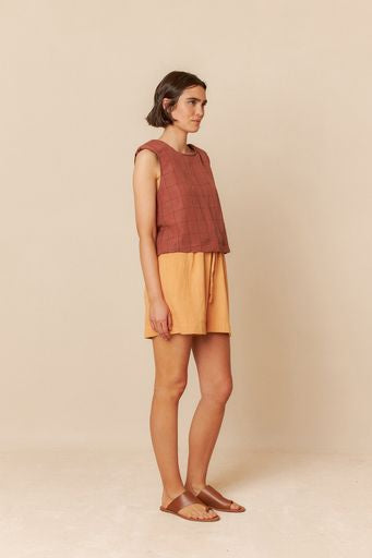 Windowpane Check Crop Top - Chocolate