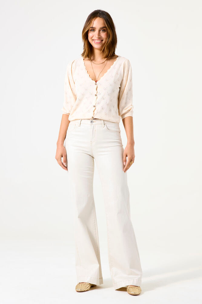 V Neck Cardigan - Whitecap