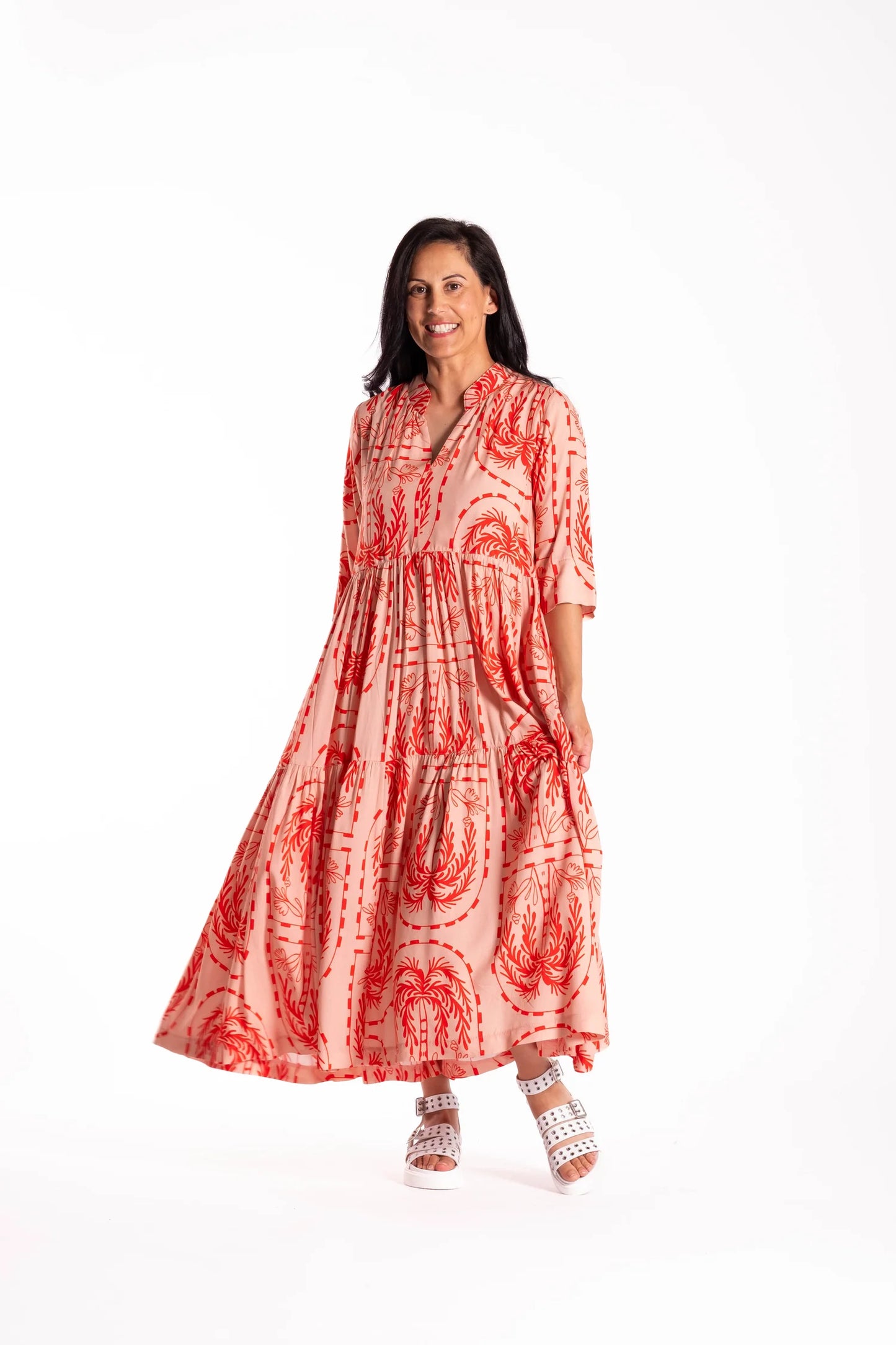 Collar Tiered Dress - Palm