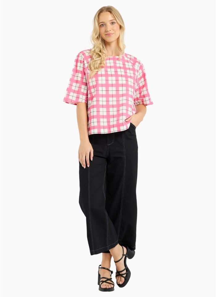 Mila Top - Pink Gridlock