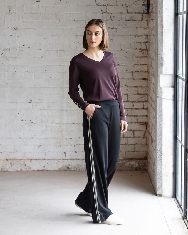 Asher Wide Leg Merino Pant - Black