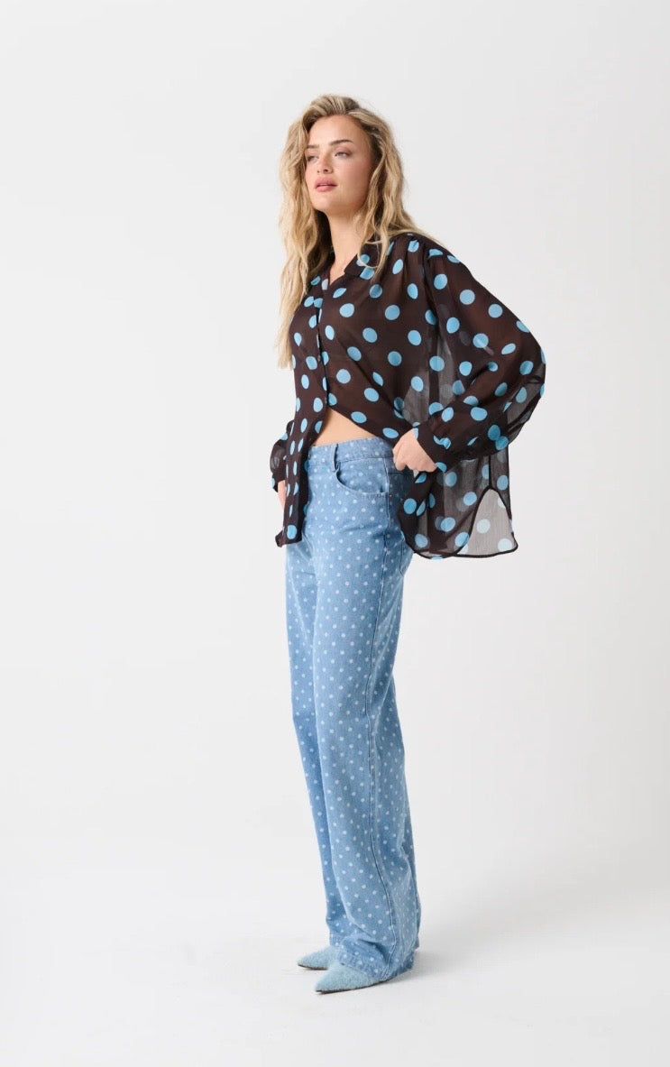 Lulu Sheer Shirt - Brunette Polka