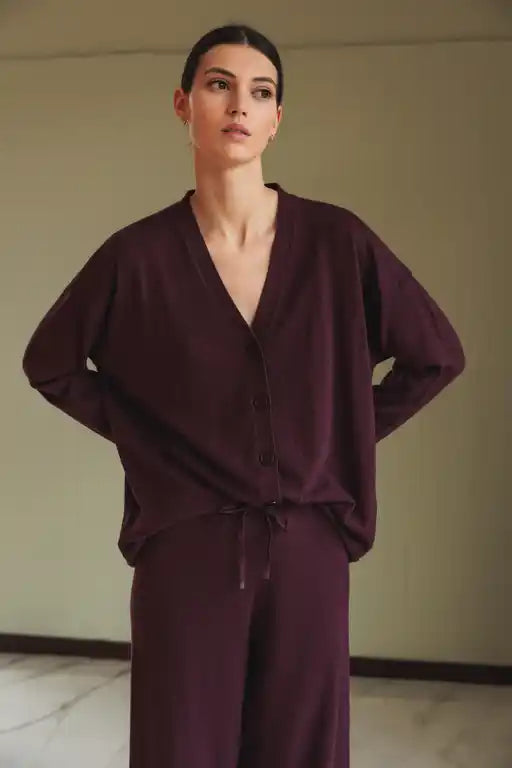 Dropped Shoulder Cardy - Plum