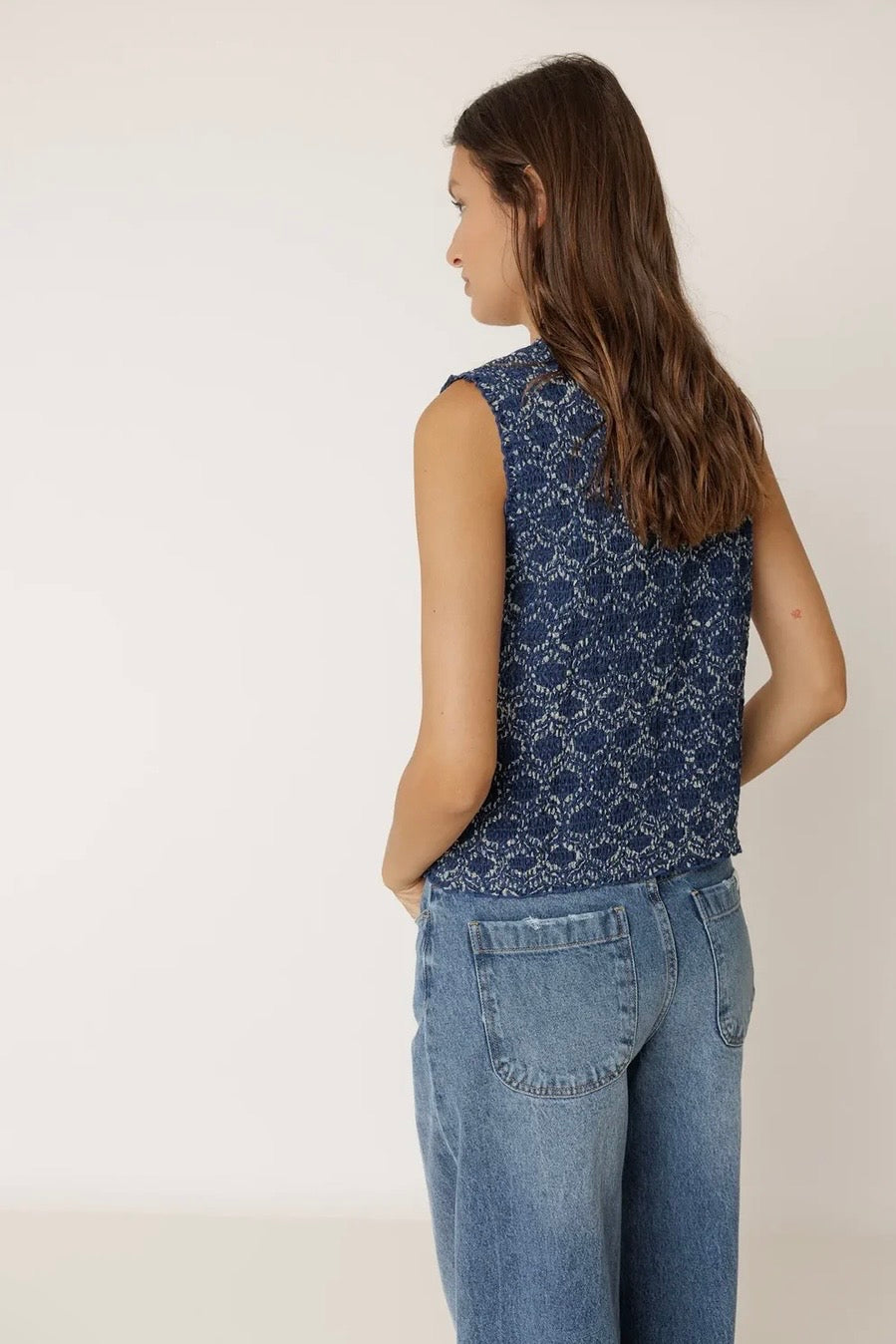 Sheered Tie Vest - Indigo