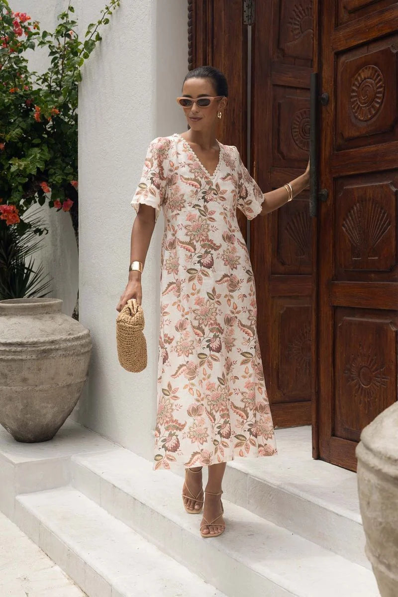 Bohemian Rose Midi Dress - Bohemian Print