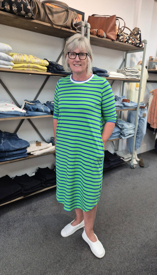 Simone Dress - Green & Blue Stripe