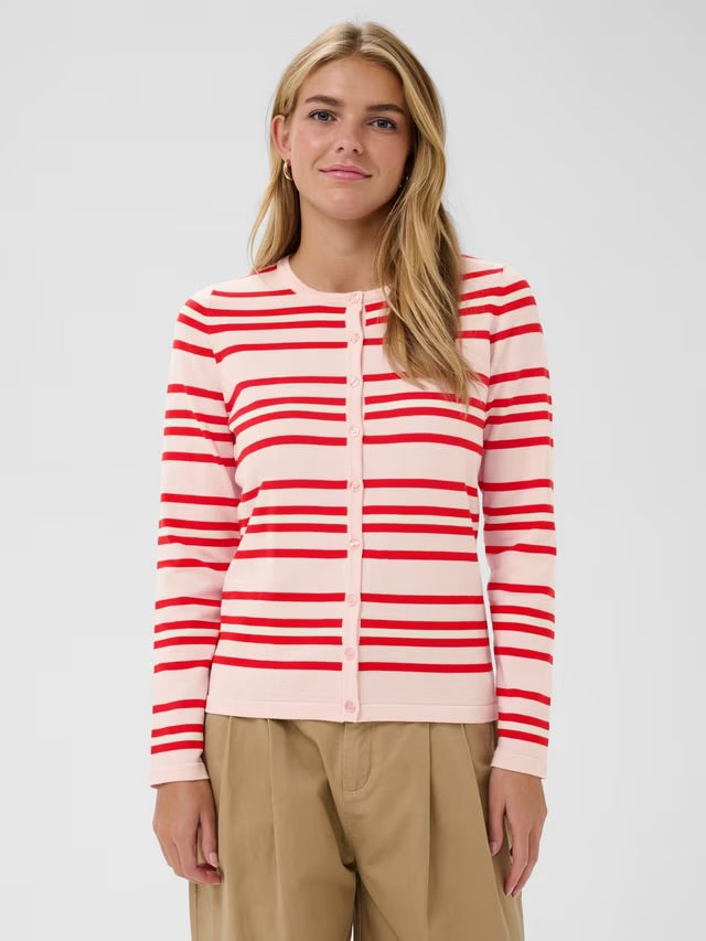 Pila Cardigan - Chalk Pink/Red Multi Stripe