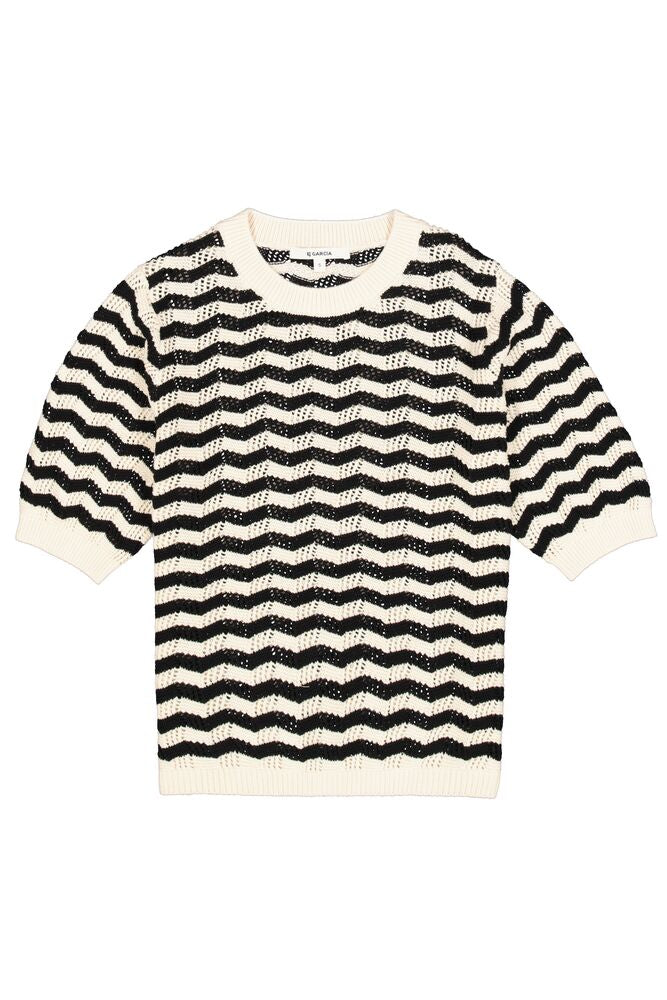 Patterned Cotton Pullover - Cream/Black