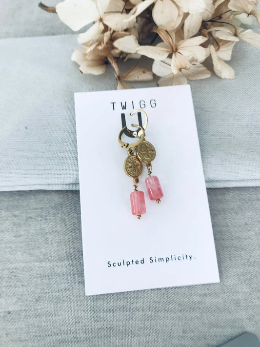 Pink Mineral Pendant Earring