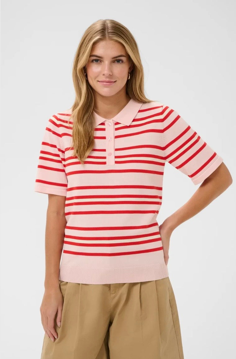 Pila Polo Pullover - Chalk/Pink/Red Stripe