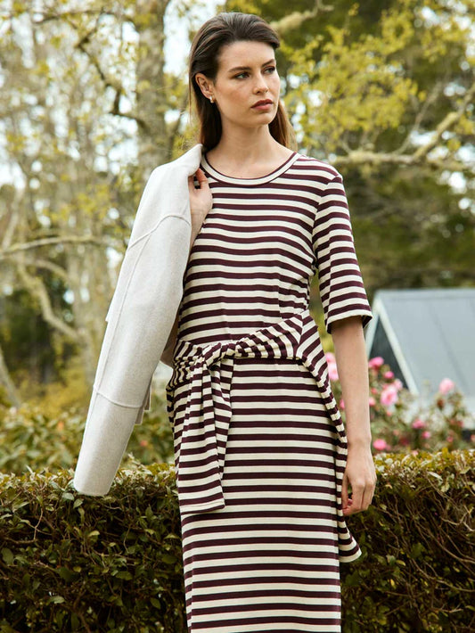 Gianna Striped Dress - Cocoa/Ivory