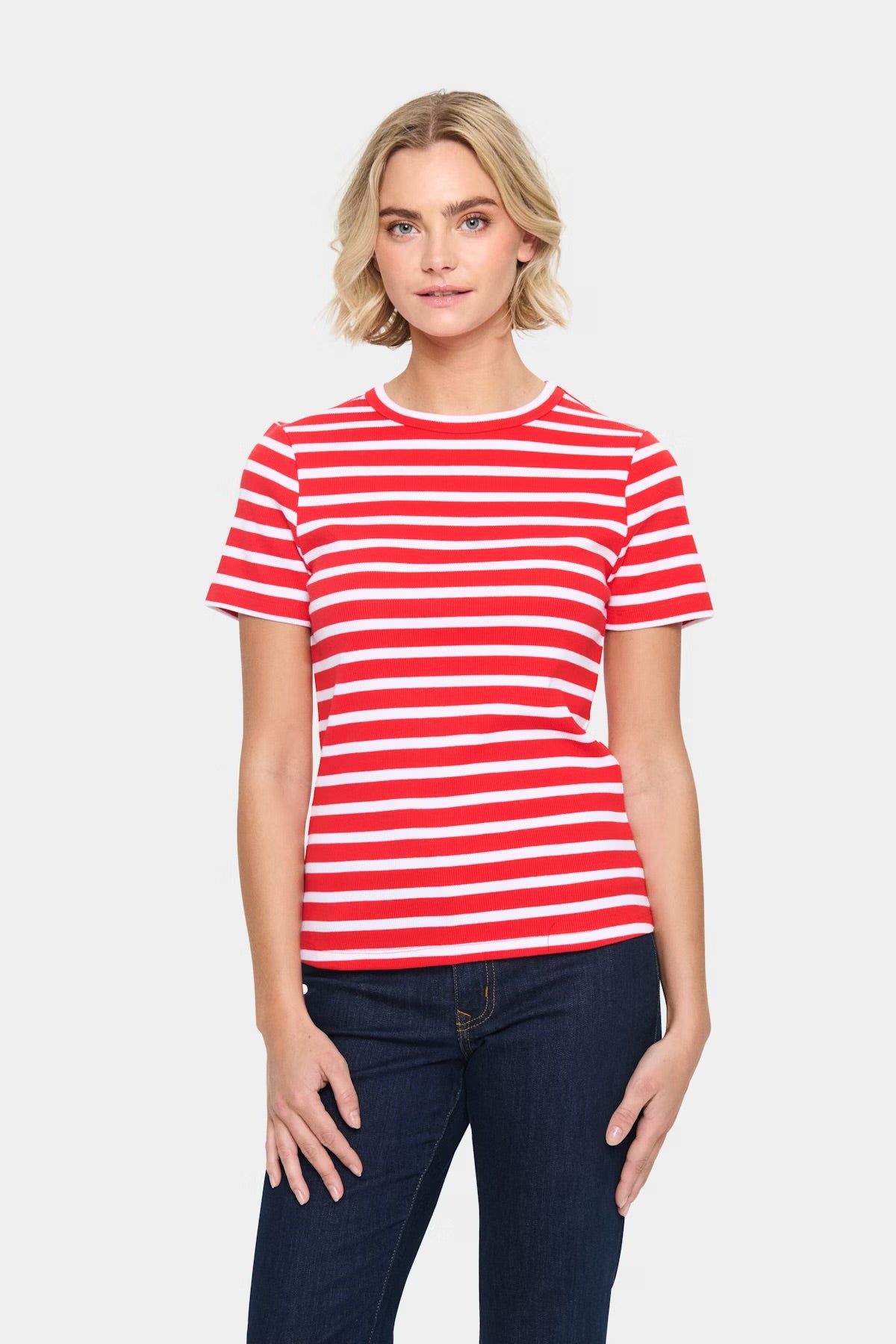 Aster Stripe T Shirt - Flame/White