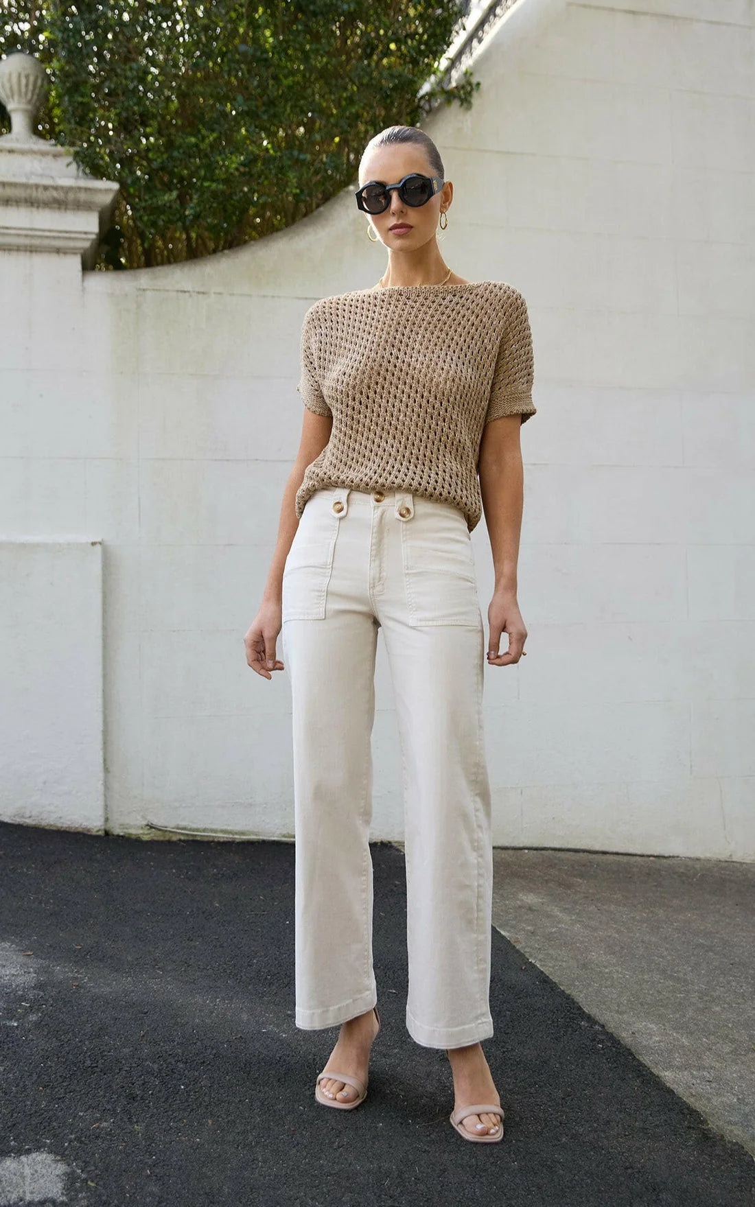 Carrie Cream Wide Straight Leg Jeans