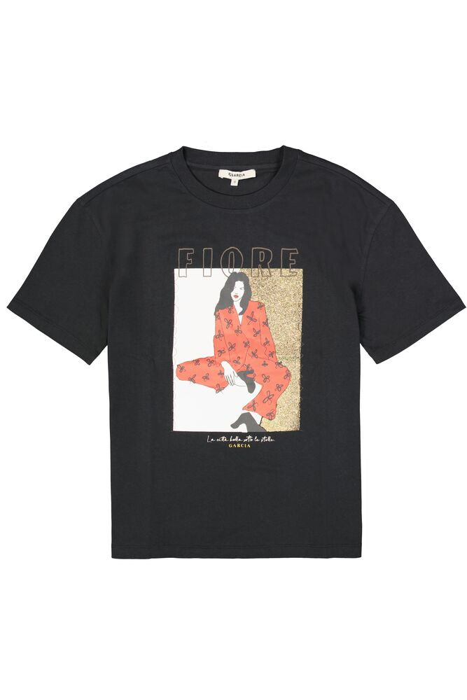 Flore Print Tee - Dark Gray