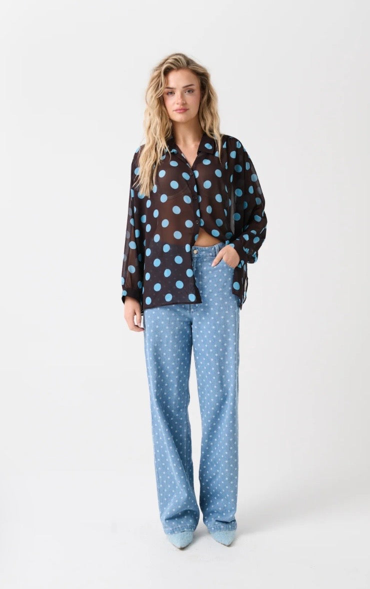 Lulu Sheer Shirt - Brunette Polka