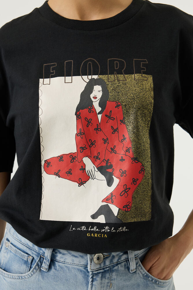 Flore Print Tee - Dark Gray