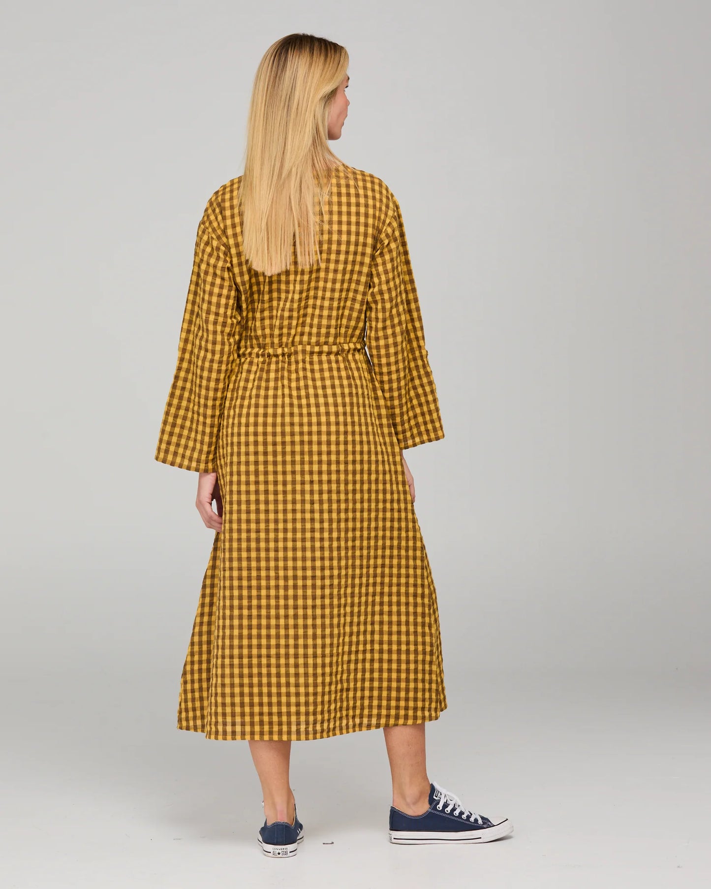 Amari Dress - Mustard Seersucker