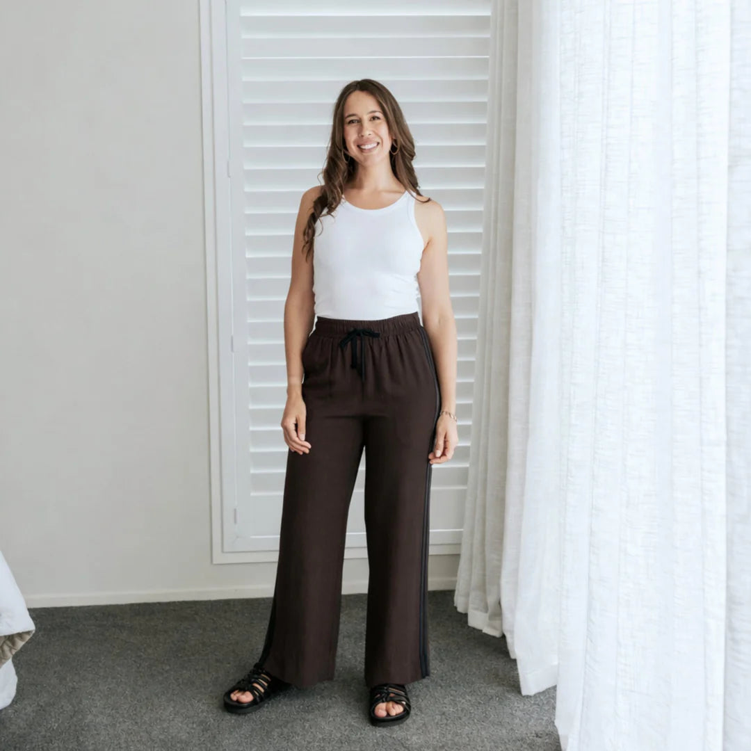 Indiana Wide Leg Pants - Chocolate/Black Stripe