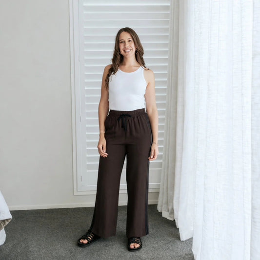 Indiana Wide Leg Pants - Chocolate/Black Stripe