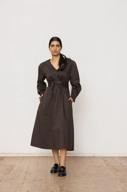 Obi Dress - Chocolate Stripe