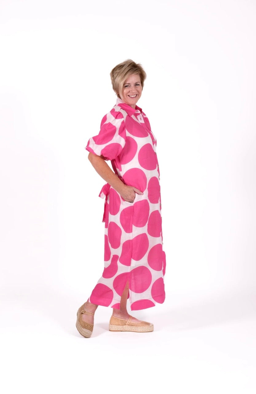 Long Shirt Dress -Pink Spot