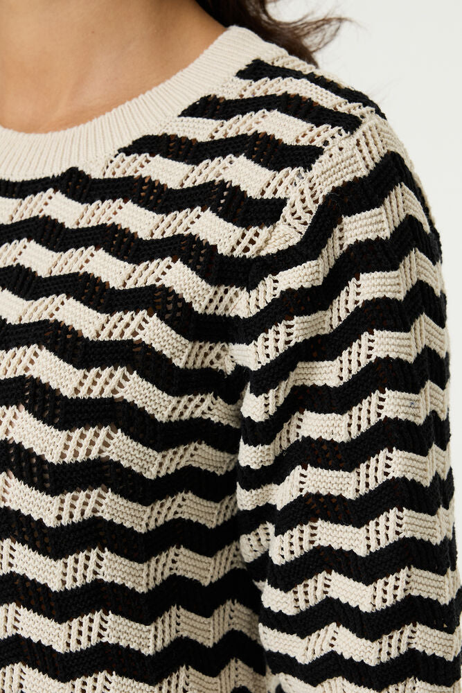 Patterned Cotton Pullover - Cream/Black